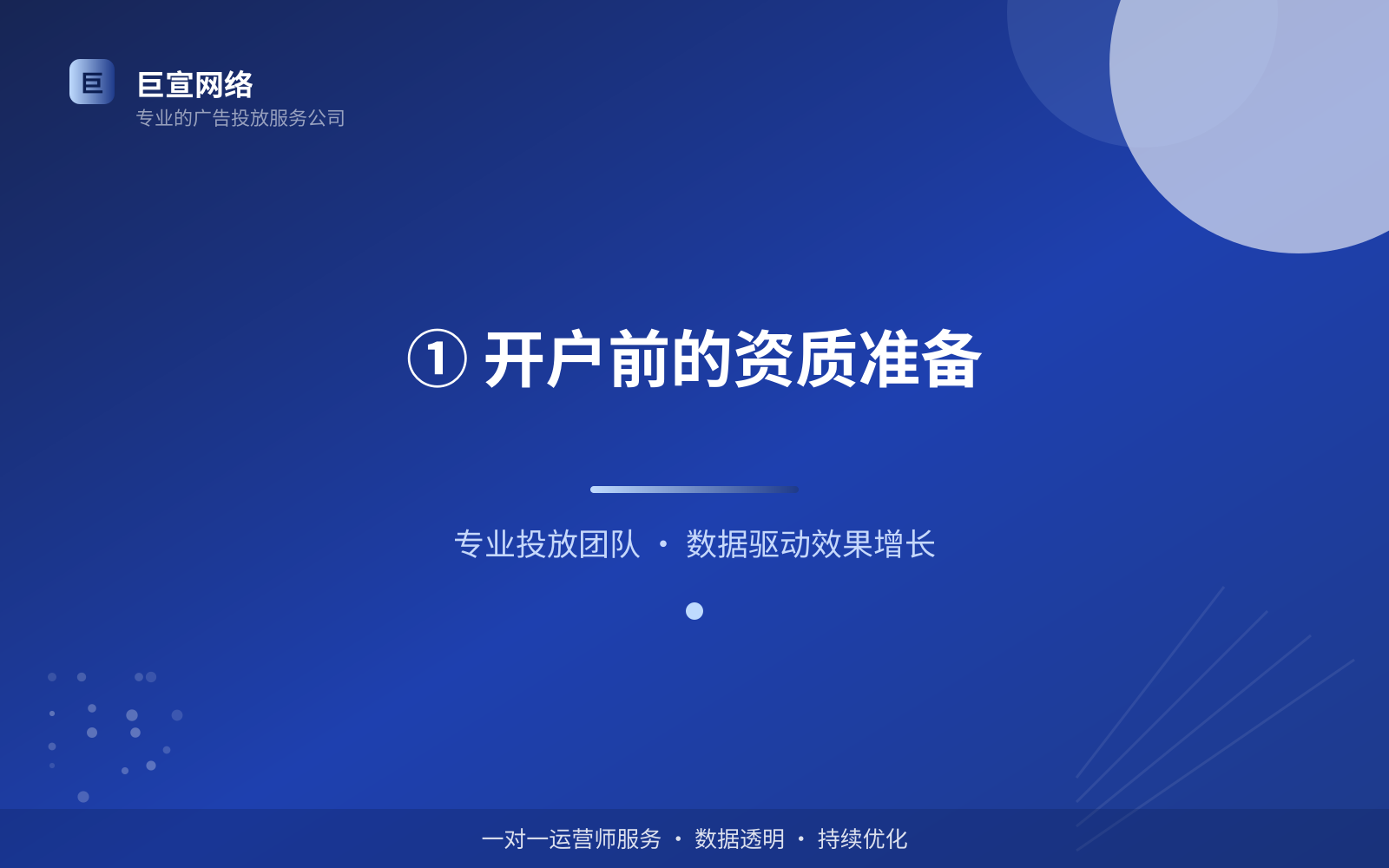 ① 开户前的资质准备(效果数据维度) ① 开户前的资质准备(效果数据维度)